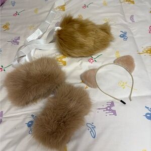 Fur Accessories Wrist Cuffs, Tail & Cat Ear Headband